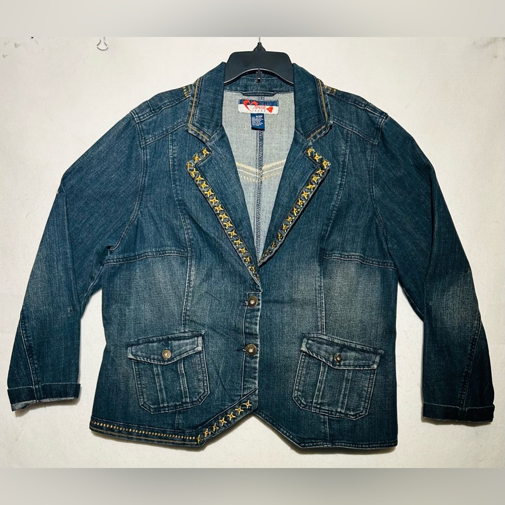 Mwah Jeans Womens Sz 18/20 W Denim 2 Button Blazer Jacket W/ 2 Pockets